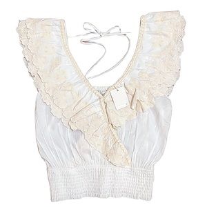 Jennifer Grace White & Beige Crochet Lace Blouse
